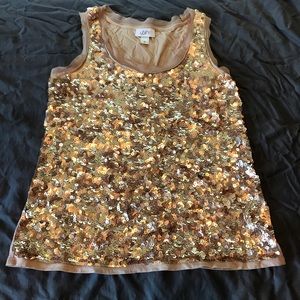 ANN TAYLOR LOFT Women's sequin shirt tank gold Med